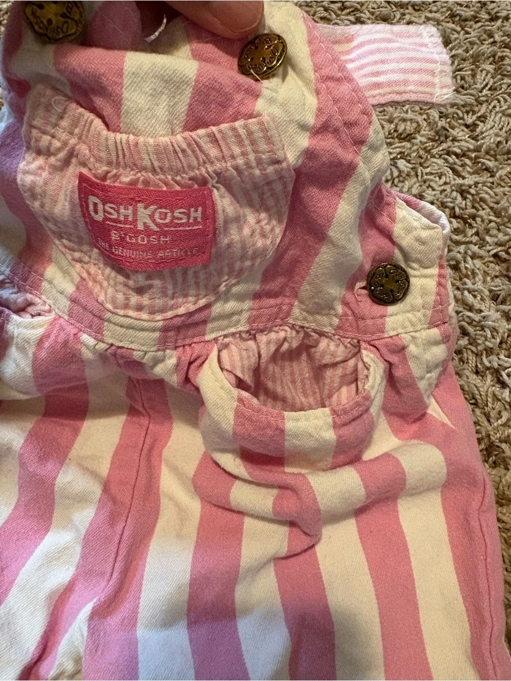 Vintage 90s Y2K OshKosh B'gosh Pink & White Striped Overalls size 12 months